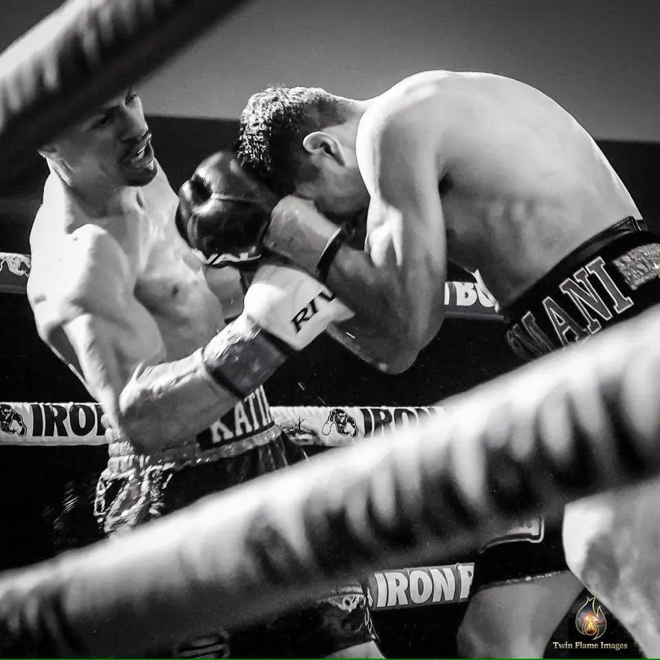 Black-and-white action from Miguel Ceballos' last fight