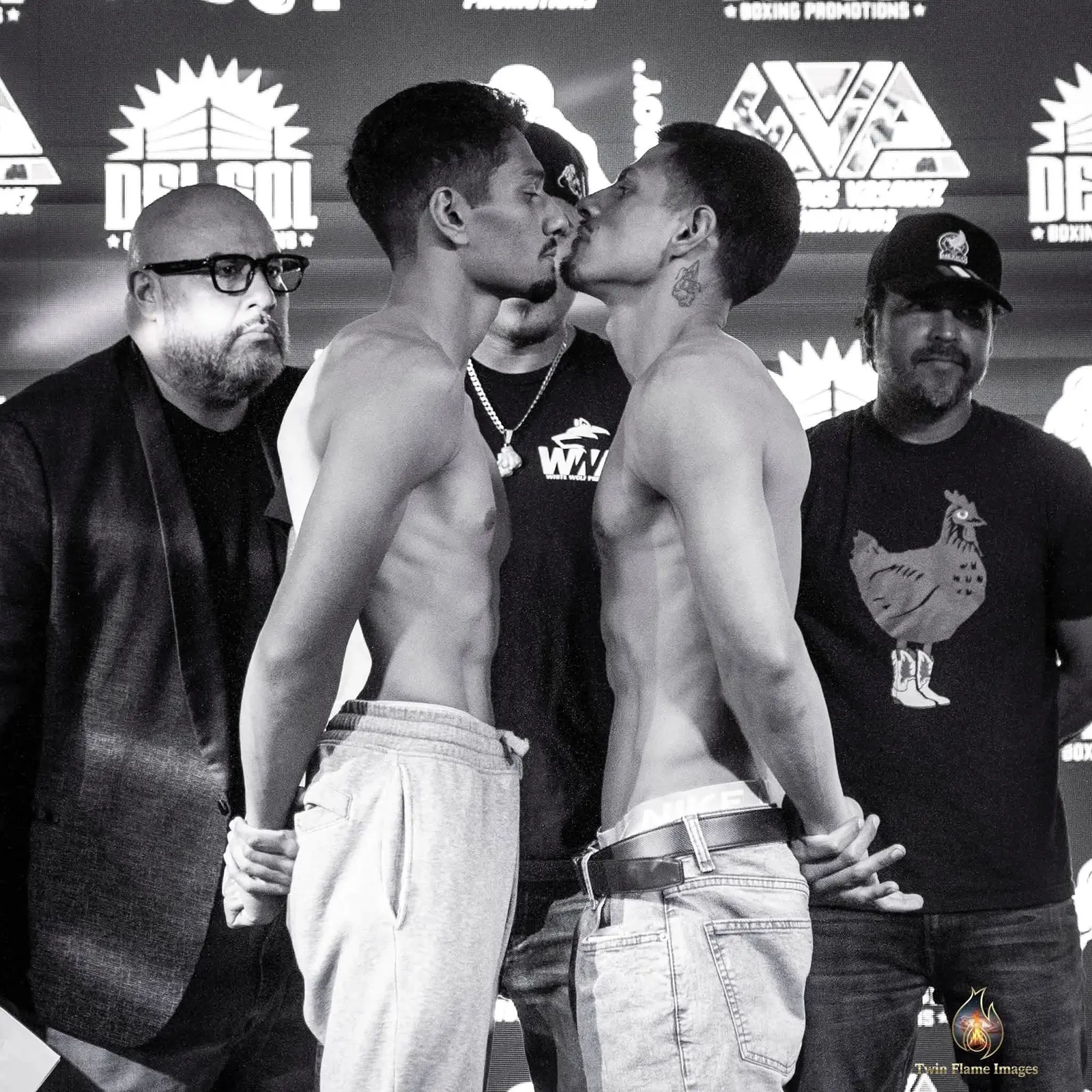 Miguel Ceballos facing off at the weigh-in