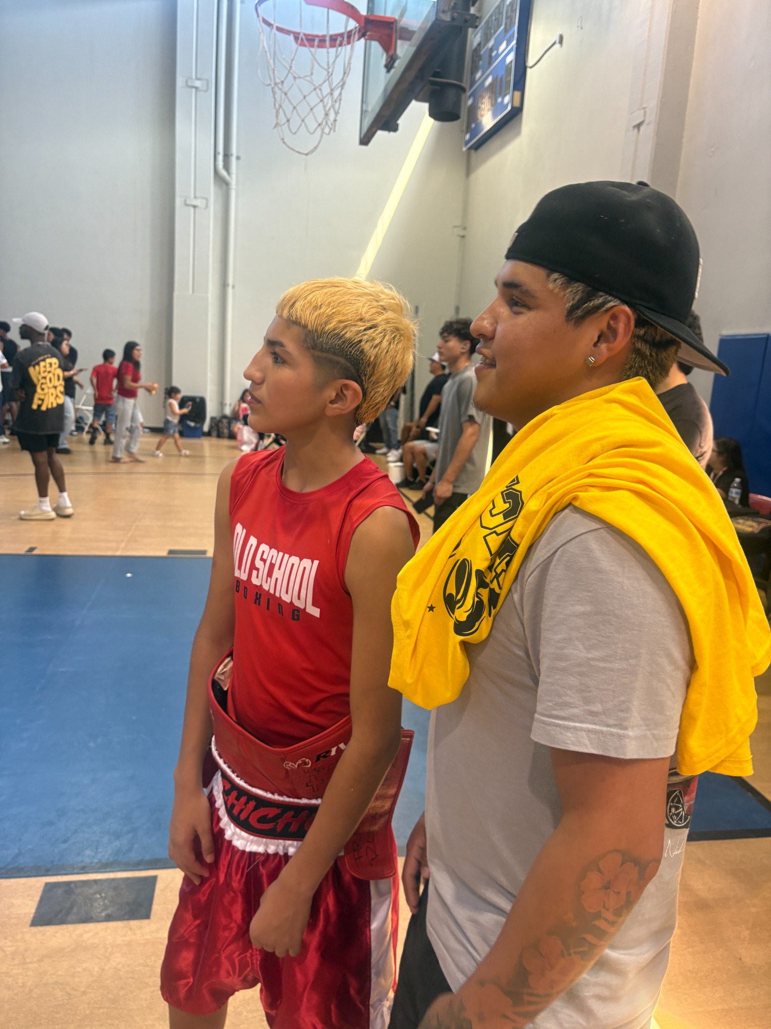 Francisco Chicho Rodriguez with his coach at the Walt Hoskins Showdown