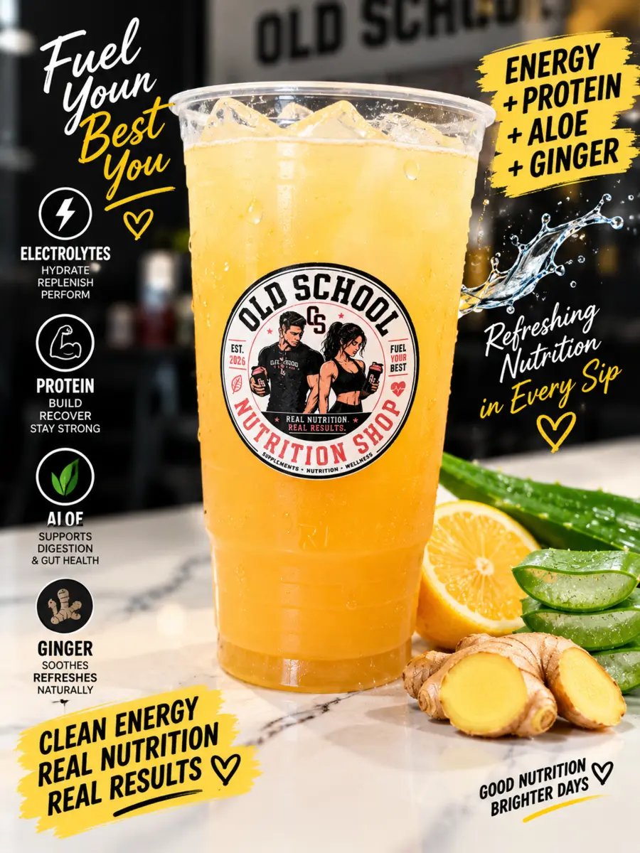 Orange energy and electrolyte drink at Old School Nutrition Shop