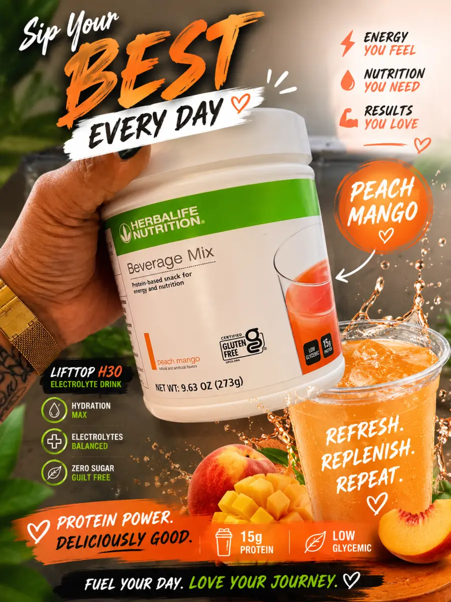 Peach mango electrolyte drink at Old School Nutrition Shop