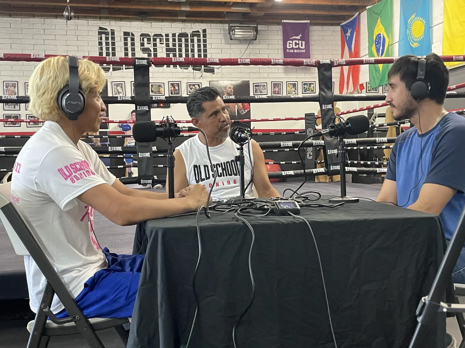 Special guests recording a conversation inside Old School Boxing
