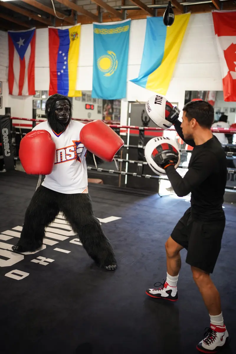 Phoenix Suns Gorilla taking part in a boxing activity at Old School Boxing